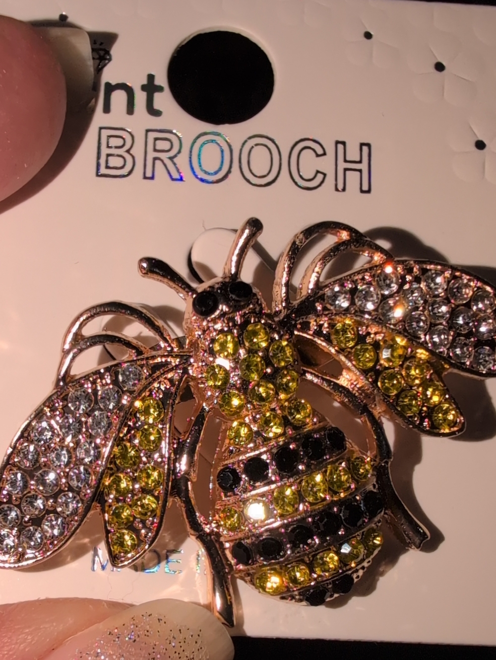 Mint Gold-Tone Bee Brooch with Yellow and Clear Crystals